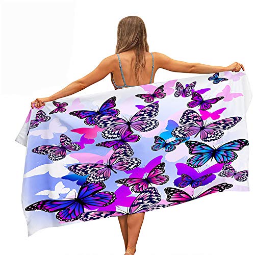 Surwin Strandhandtuch Mikrofaser, Schmetterling Drucken Strandtuch Sommer Strandtücher Leicht Schnelltrocknend Sand Proof Saugfähig Handtücher für Reise Schwimmen (Lila Schmetterling,70x150cm) von Surwin