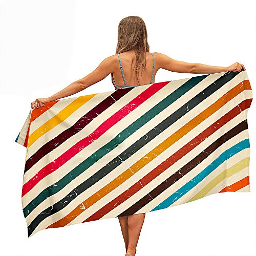Surwin Strandhandtuch Mikrofaser, Sommer Strandtücher Leicht Schnelltrocknend Sand Proof Saugfähig Handtücher Handtuch für Strand Schwimmen, Streifen Drucken (Mehrfarbige Streifen,150x180cm) von Surwin