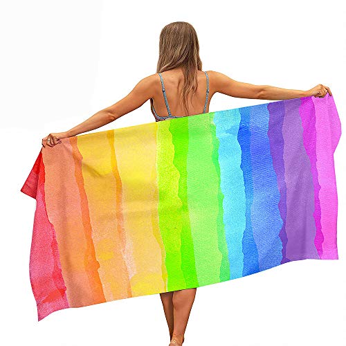 Surwin Strandhandtuch Mikrofaser, Sommer Strandtücher Leicht Schnelltrocknend Sand Proof Saugfähig Handtücher Handtuch für Strand Schwimmen, Streifen Drucken (Regenbogenfarben,80x180cm) von Surwin