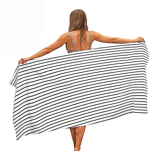 Surwin Strandhandtuch Mikrofaser, Sommer Strandtücher Leicht Schnelltrocknend Sand Proof Saugfähig Handtücher Handtuch für Strand Schwimmen, Streifen Drucken (Schwarze weiße Streifen,150x180cm) von Surwin