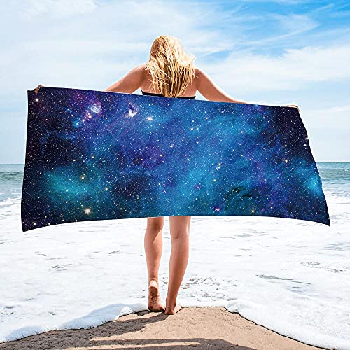 Surwin Strandhandtuch Mikrofaser, Sternenklarer Himmel Strandtuch Sommer Strandtücher Schnelltrocknend Sand Proof Saugfähig Handtücher Handtuch für Reise Strand Schwimmen (Blau,80x160cm) von Surwin