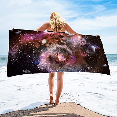 Surwin Strandhandtuch Mikrofaser, Sternenklarer Himmel Strandtuch Sommer Strandtücher Schnelltrocknend Sand Proof Saugfähig Handtücher Handtuch für Reise Strand Schwimmen (Lila,80x160cm) von Surwin