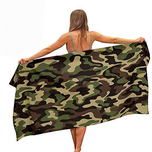 Surwin Strandhandtuch Mikrofaser, Strandtuch Sommer Abstrakt Strandtücher Schnelltrocknend Sand Proof Saugfähig Handtücher Handtuch für Reise Strand Schwimmen Sport (Tarnung Grün,80x180cm) von Surwin
