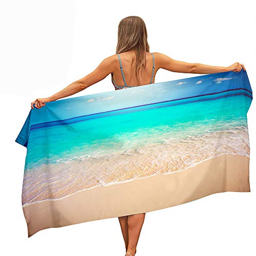 Surwin Strandhandtuch Mikrofaser, Strandtuch Sommer Strandtücher Leicht Schnelltrocknend Sand Proof Saugfähig Handtücher Handtuch für Strand Schwimmen, 3D Meer Drucken (Strand,80x160cm) von Surwin