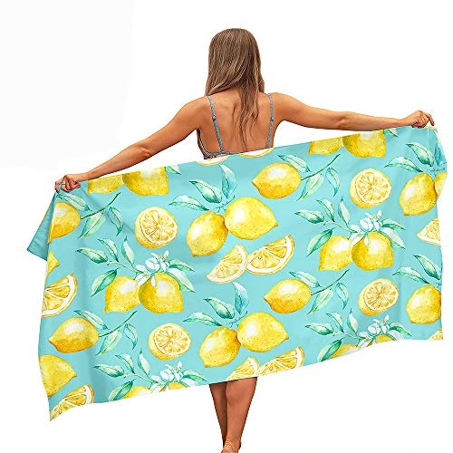 Surwin Strandhandtuch Mikrofaser, Zitrone Obst Strandtuch Sommer Strandtücher Schnelltrocknend Sand Proof Saugfähig Handtücher Handtuch für Reise Strand Schwimmen Sport (Zitrone,80x160cm) von Surwin