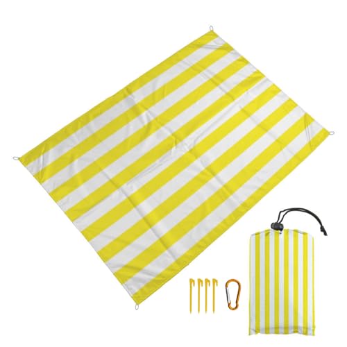 Surwin Streifen Stranddecke Sandfrei Wasserdicht Stranddecke XXL Strandmatte Faltbar Ultraleicht und Tragbar Picknickdecke mit Tragetasche & 4 Heringen für Strand Camping (Gelb,100x140cm) von Surwin