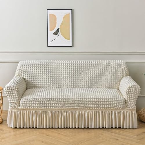 Surwin Stretch Sofabezug 1 2 3 4 Sitzer, Elastische Spandex Couch Überzug mit Rock rutschfest Couchbezug Sofaschoner Universal für Wohnzimmer Protector Katze Hunde -Einfarbig (Beige,2 Sitzer) von Surwin