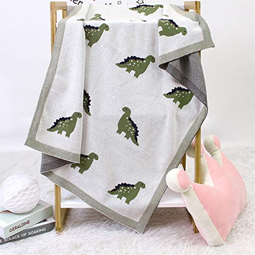 Surwin Strickdecke Babydecke Kuscheldecke Baumwolle, Mädchen und Jungen Babys Gestrickt Kinderdecke Freien Krabbeldecke Perfekt für Kinderwagen Babybett (80x100cm,Beiger Dinosaurier) von Surwin