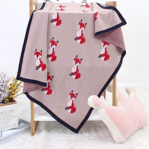 Surwin Strickdecke Babydecke Kuscheldecke Baumwolle, Mädchen und Jungen Babys Gestrickt Kinderdecke Freien Krabbeldecke Perfekt für Kinderwagen Babybett (80x100cm,Rosa Fuchs) von Surwin