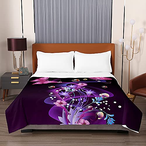 Surwin Tagesdecke Bettüberwurf Steppdecke für Doppelbett Einzelbett, 3D Transparenter Schmetterling Wattiert Gesteppt Bettdecke Tagesdecken mit Ultraschall Genäht (Lila Blasen,180x220cm) von Surwin