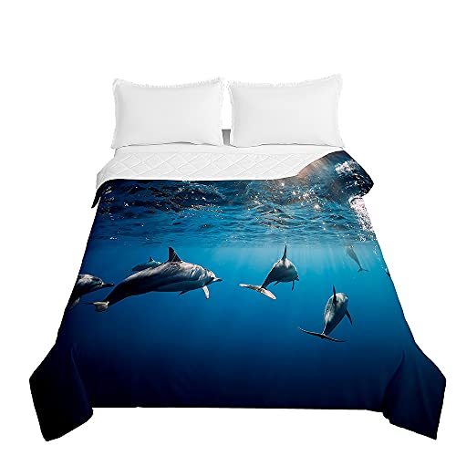 Surwin Tagesdecke Bettüberwurf Steppdecke für Doppelbett Einzelbett, Mikrofaser Delfin Wattiert Gesteppt Bettdecke Sommer Dünne Tagesdecken mit Ultraschall genäht (Das Meer,100 * 150cm) von Surwin