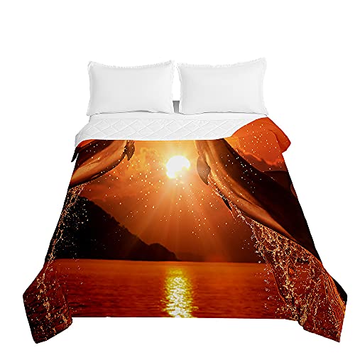 Surwin Tagesdecke Bettüberwurf Steppdecke für Doppelbett Einzelbett, Mikrofaser Delfin Wattiert Gesteppt Bettdecke Sommer Dünne Tagesdecken mit Ultraschall genäht (Orange,230 * 260cm) von Surwin