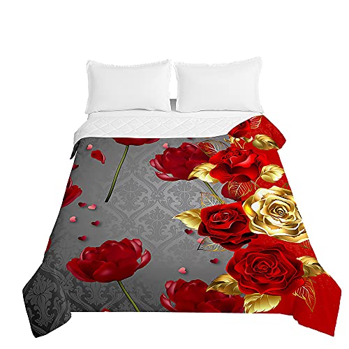 Surwin Tagesdecke Bettüberwurf Steppdecke für Doppelbett Einzelbett, Mikrofaser Rose Wattiert Gesteppt Bettdecke Sommer Dünne Tagesdecken mit Ultraschall genäht (rot,150 * 200cm) von Surwin