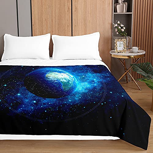 Surwin Tagesdecke Bettüberwurf Steppdecke für Doppelbett Einzelbett, Mikrofaser Wattiert Gesteppt Bettdecke 3D Galaxie Druck Dünne Tagesdecken mit Ultraschall Prägung (Acht Planeten,180x220cm) von Surwin