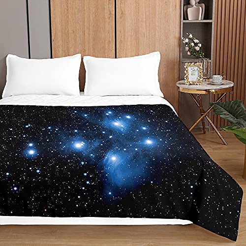 Surwin Tagesdecke Bettüberwurf Steppdecke für Doppelbett Einzelbett, Mikrofaser Wattiert Gesteppt Bettdecke 3D Galaxie Druck Dünne Tagesdecken mit Ultraschall Prägung (Blauer Stern,150x200cm) von Surwin