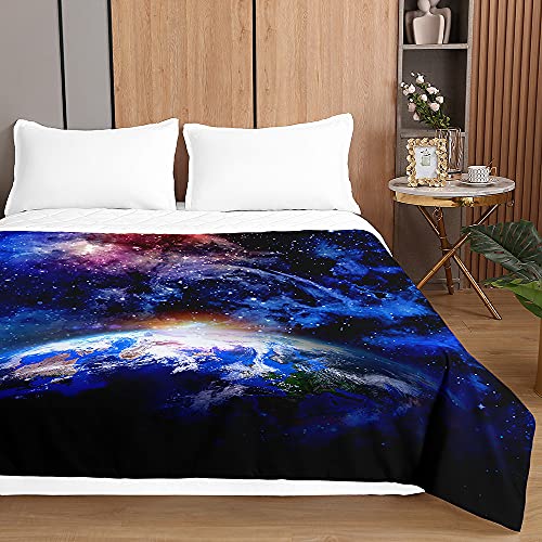 Surwin Tagesdecke Bettüberwurf Steppdecke für Doppelbett Einzelbett, Mikrofaser Wattiert Gesteppt Bettdecke 3D Galaxie Druck Dünne Tagesdecken mit Ultraschall Prägung (Die Erde,130x150cm) von Surwin