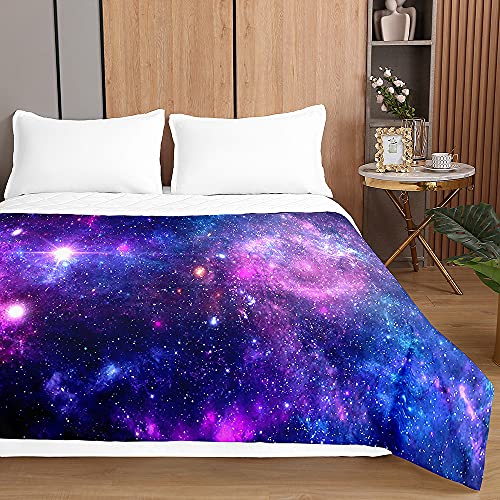 Surwin Tagesdecke Bettüberwurf Steppdecke für Doppelbett Einzelbett, Mikrofaser Wattiert Gesteppt Bettdecke 3D Galaxie Druck Dünne Tagesdecken mit Ultraschall Prägung (Lila Sterne,180x220cm) von Surwin