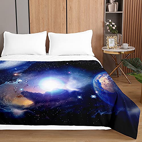 Surwin Tagesdecke Bettüberwurf Steppdecke für Doppelbett Einzelbett, Mikrofaser Wattiert Gesteppt Bettdecke 3D Galaxie Druck Dünne Tagesdecken mit Ultraschall Prägung (Sonnenlicht,180x220cm) von Surwin