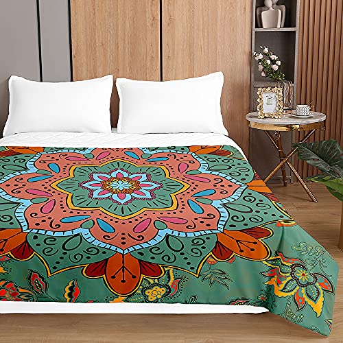 Surwin Tagesdecke Bettüberwurf Steppdecke für Doppelbett Einzelbett, Mikrofaser Wattiert Gesteppt Bettdecke 3D Mandala Druck Dünne Tagesdecken mit Ultraschall Prägung (Türkis,200x230cm) von Surwin