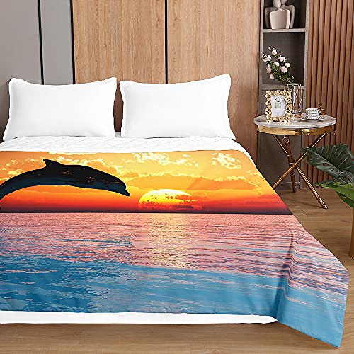 Surwin Tagesdecke Bettüberwurf Steppdecke für Doppelbett Einzelbett, Mikrofaser Wattiert Gesteppt Bettdecke 3D Ozean Druck Dünne Tagesdecken mit Ultraschall Prägung (Delfin,180x220cm) von Surwin