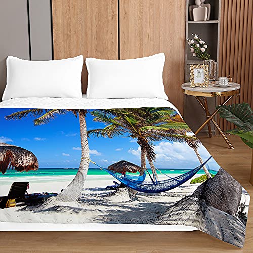 Surwin Tagesdecke Bettüberwurf Steppdecke für Doppelbett Einzelbett, Mikrofaser Wattiert Gesteppt Bettdecke 3D Ozean Druck Dünne Tagesdecken mit Ultraschall Prägung (Hängematte,230x260cm) von Surwin