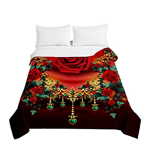 Surwin Tagesdecke Bettüberwurf Steppdecke für Doppelbett Einzelbett, Mikrofaser Wattiert Gesteppt Bettdecke 3D Rose Druck Dünne Tagesdecken mit Ultraschall Prägung (Zarter Kranz,230x260cm) von Surwin