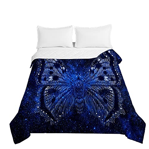Surwin Tagesdecke Bettüberwurf Steppdecke für Doppelbett Einzelbett, Mikrofaser Wattiert Gesteppt Bettdecke 3D Schmetterling Dünne Tagesdecken mit Ultraschall Prägung (Blaue Galaxie,150x200cm) von Surwin