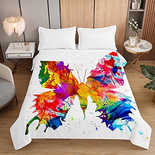 Surwin Tagesdecke Bettüberwurf Steppdecke für Doppelbett Einzelbett, Mikrofaser Wattiert Gesteppt Bettdecke 3D Schmetterling Dünne Tagesdecken mit Ultraschall Prägung (Bunt,180x220cm) von Surwin