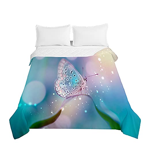 Surwin Tagesdecke Bettüberwurf Steppdecke für Doppelbett Einzelbett, Mikrofaser Wattiert Gesteppt Bettdecke 3D Schmetterling Dünne Tagesdecken mit Ultraschall Prägung (Cyan glänzend,180x220cm) von Surwin