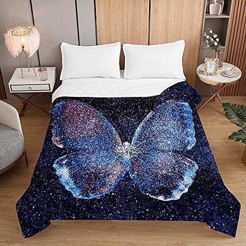 Surwin Tagesdecke Bettüberwurf Steppdecke für Doppelbett Einzelbett, Mikrofaser Wattiert Gesteppt Bettdecke 3D Schmetterling Dünne Tagesdecken mit Ultraschall Prägung (Sternenhimmel,200x230cm) von Surwin