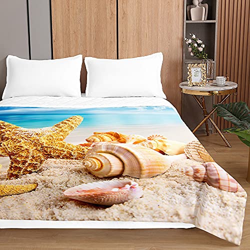 Surwin Tagesdecke Bettüberwurf Steppdecke für Doppelbett Einzelbett, Mikrofaser Wattiert Gesteppt Bettdecke 3D Seestern Druck Dünne Tagesdecken mit Ultraschall Prägung (Perlmuschel,150x200cm) von Surwin