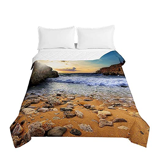 Surwin Tagesdecke Bettüberwurf Steppdecke für Doppelbett Einzelbett, Mikrofaser Wattiert Gesteppt Bettdecke 3D Strand Sommer Dünne Tagesdecken mit Ultraschall Prägung (Dämmerung,180x220cm) von Surwin