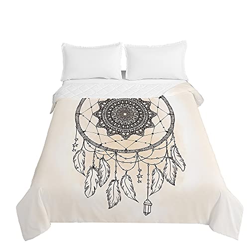 Surwin Tagesdecke Bettüberwurf Steppdecke für Doppelbett Einzelbett, Mikrofaser Wattiert Gesteppt Bettdecke 3D Traumfänger Dünne Tagesdecken mit Ultraschall Prägung (Beige,150x200cm) von Surwin