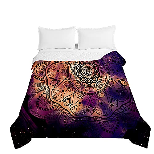 Surwin Tagesdecke Bettüberwurf Steppdecke für Doppelbett Einzelbett, Mikrofaser Wattiert Gesteppt Bettdecke Vintage-Mandala Tagesdecken mit Ultraschall Prägung (Mandala-Sternenhimmel,220x240cm) von Surwin