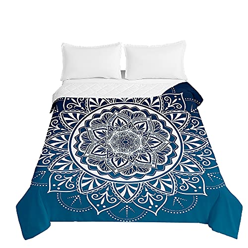 Surwin Tagesdecke Bettüberwurf Steppdecke für Doppelbett Einzelbett,Mikrofaser Wattiert Gesteppt Bettdecke 3D Mandala Druck Dünne Tagesdecken mit Ultraschall Prägung (Pfauenblau,230x280cm) von Surwin