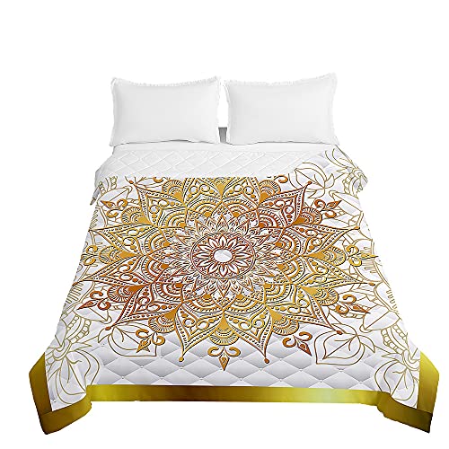 Surwin Tagesdecke Bettüberwurf Steppdecke für Doppelbett Einzelbett,Mikrofaser Wattiert Gesteppt Bettdecke 3D Mandala Druck Dünne Tagesdecken mit Ultraschall Prägung (Würdevolles Gold,180x220cm) von Surwin