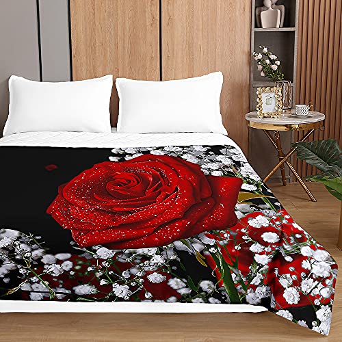 Surwin Tagesdecke Bettüberwurf für Doppelbett Einzelbett, Wattiert Gesteppt Quilt Überwurf Bett Überwurfdecke Leicht,3D-Rosendruck Tagesdecken bei Ultraschall Genäht (230x260cm,Bezaubernde Rose) von Surwin