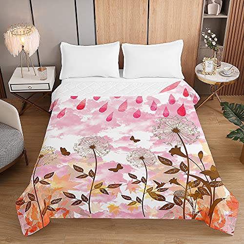 Surwin Tagesdecken Bettüberwurf Gesteppt aus Mikrofaser, 3D Löwenzahn Drucken Steppdecke für Doppelbett Einzelbett oder Kinder, Sommer Komfort Prägung Tagesdecken (150x200cm,Rosa) von Surwin