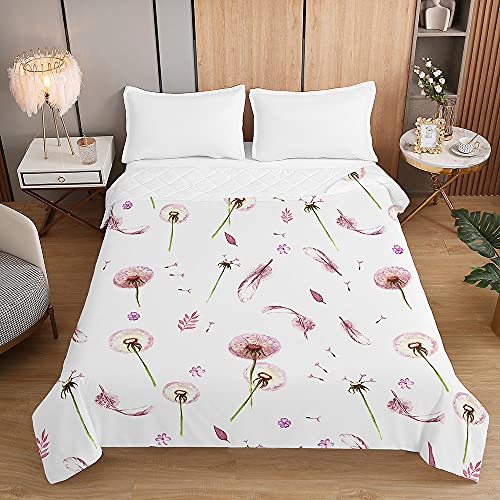 Surwin Tagesdecken Bettüberwurf Gesteppt aus Mikrofaser, 3D Löwenzahn Drucken Steppdecke für Doppelbett Einzelbett oder Kinder, Sommer Komfort Prägung Tagesdecken (150x200cm,Weiß) von Surwin