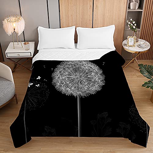 Surwin Tagesdecken Bettüberwurf Gesteppt aus Mikrofaser, 3D Löwenzahn Drucken Steppdecke für Doppelbett Einzelbett oder Kinder, Sommer Komfort Prägung Tagesdecken (150x200cm,schwarz) von Surwin