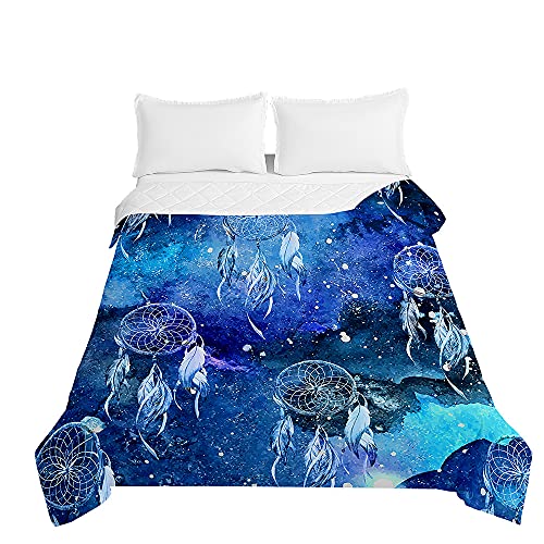 Surwin Tagesdecken Bettüberwurf aus Mikrofaser, 3D Schön Verträumt Traumfänger Muster Gesteppt Steppdecke für Doppelbett Einzelbett Sommer Komfort Prägung Tagesdecken (200x230cm,Aquarell Blau) von Surwin