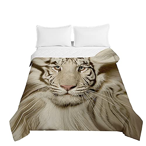 Surwin Tagesdecken Bettüberwurf aus Mikrofaser, 3D Tier Tiger Drucken Gesteppt Steppdecke für Doppelbett Einzelbett oder Kinder, Sommer Komfort Prägung Tagesdecken (Beige,220x240cm) von Surwin