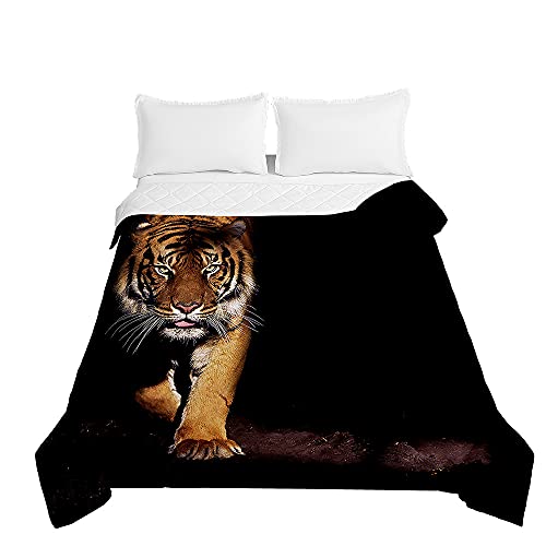 Surwin Tagesdecken Bettüberwurf aus Mikrofaser, 3D Tier Tiger Drucken Gesteppt Steppdecke für Doppelbett Einzelbett oder Kinder, Sommer Komfort Prägung Tagesdecken (Dunkel,150x200cm) von Surwin