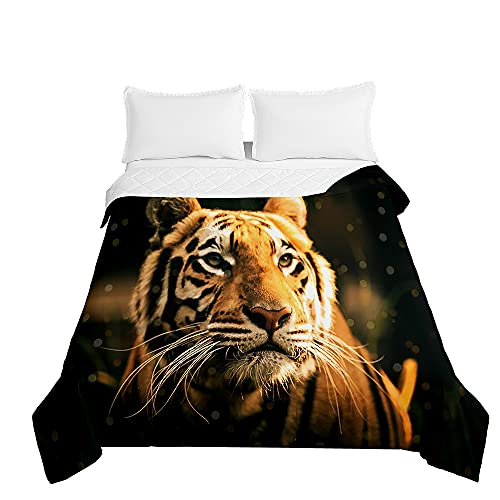 Surwin Tagesdecken Bettüberwurf aus Mikrofaser, 3D Tier Tiger Drucken Gesteppt Steppdecke für Doppelbett Einzelbett oder Kinder, Sommer Komfort Prägung Tagesdecken (Hell,180x220cm) von Surwin