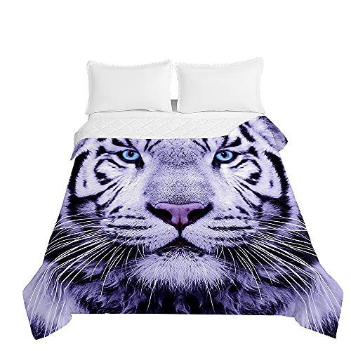 Surwin Tagesdecken Bettüberwurf aus Mikrofaser, 3D Tier Tiger Drucken Gesteppt Steppdecke für Doppelbett Einzelbett oder Kinder, Sommer Komfort Prägung Tagesdecken (Lila,220x240cm) von Surwin