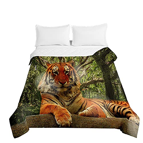 Surwin Tagesdecken Bettüberwurf aus Mikrofaser, 3D Tier Tiger Drucken Gesteppt Steppdecke für Doppelbett Einzelbett oder Kinder, Sommer Komfort Prägung Tagesdecken (Wald,220x240cm) von Surwin