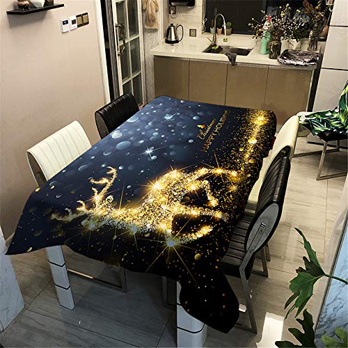 Surwin Tischtuch Drucken Tischdecke, Rechteckige Tischdecke Fleckschutz Pflegeleicht Abwaschbar Wählbar für Home Küche Dekoration (Goldener Elch,100x140cm) von Surwin