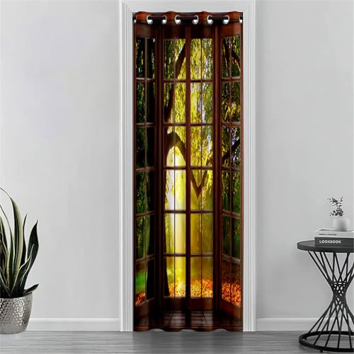 Surwin Türvorhang Blickdicht mit Ösen, Vorhang Thermovorhang Kälteschutz Verdunkelungsvorhang Gardinen Wohnzimmer auch für Schlafzimmer Garderobenstangen, Fensterlandschaft (Wald,130x200cm) von Surwin