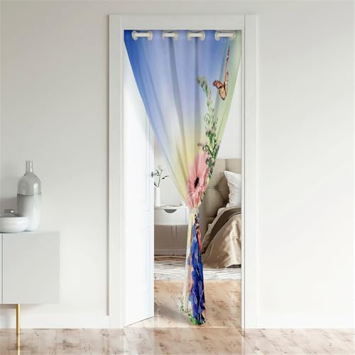 Surwin Türvorhang Blickdicht mit Ösen, Vorhang Thermovorhang Kälteschutz Verdunkelungsvorhang Gardinen Wohnzimmer auch für Schlafzimmer Garderobenstangen, Schmetterling (Blau 1,180x200cm) von Surwin