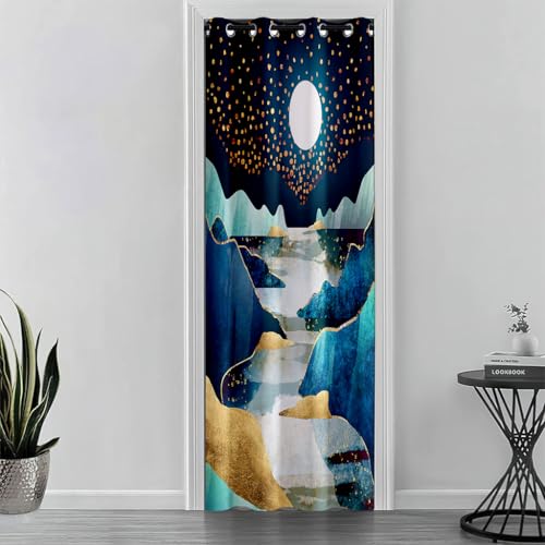 Surwin Türvorhang Blickdicht mit Ösen, Vorhang Thermovorhang Kälteschutz Verdunkelungsvorhang Gardinen Wohnzimmer auch für Schlafzimmer Garderobenstangen -Berg Gemälde (blau,168x229cm) von Surwin